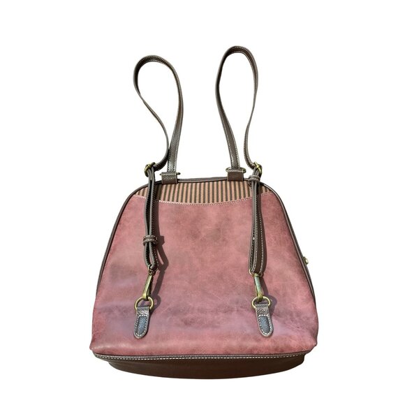 Chala Handbags Convertible Backpack Paw Print & Polka Dot Lining Burgundy Pink - Picture 2 of 7